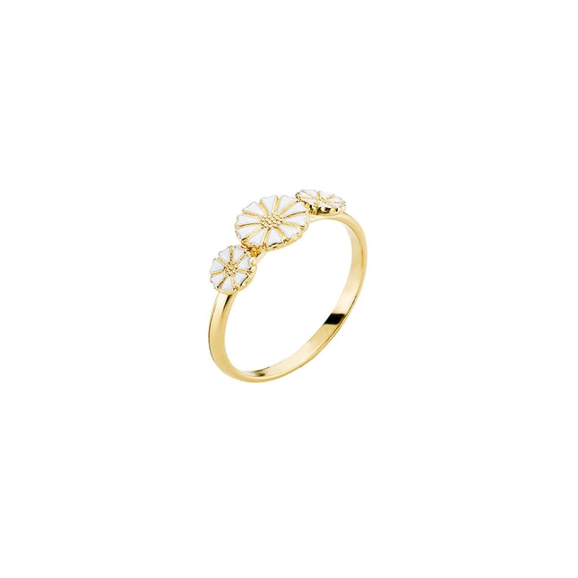 Marguerit ring i forgyldt sølv fra Lund Copenhagen med 3 blomster (7,5 og 5 mm)